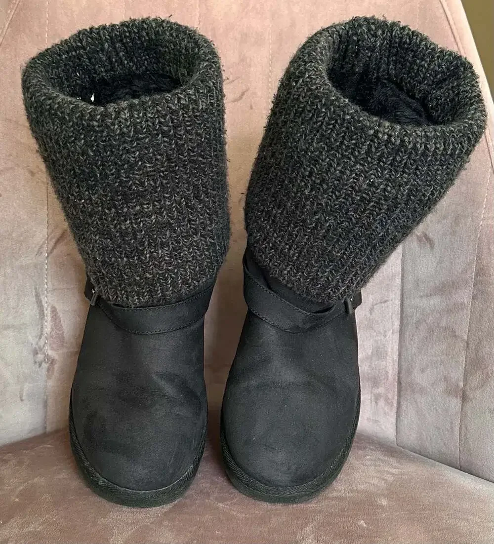 Mossimo Supply Co. Black Suede Knit Cuffed Buckle Boots Women's Size 9